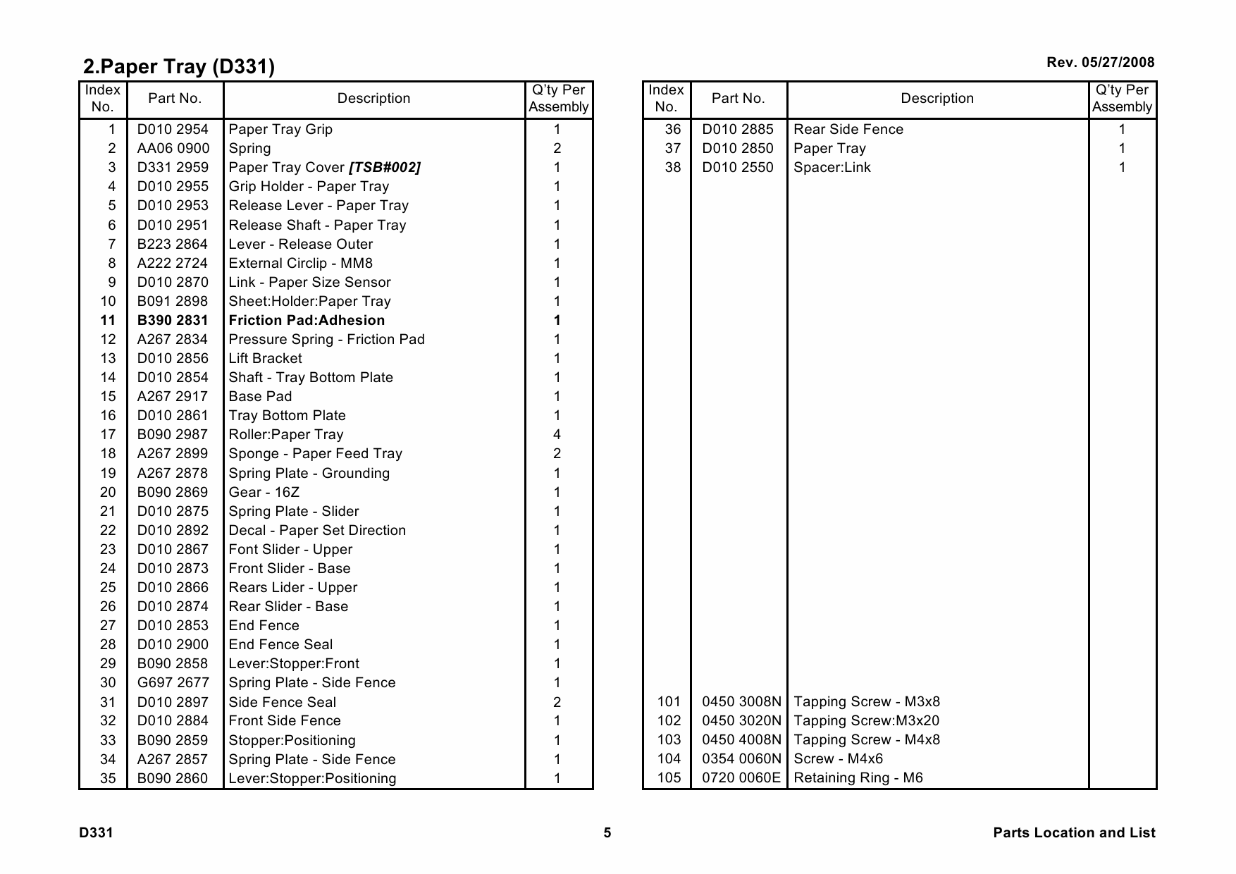 RICOH Options D331 PAPER-FEED-UNIT-PB3030 Parts Catalog PDF download-2